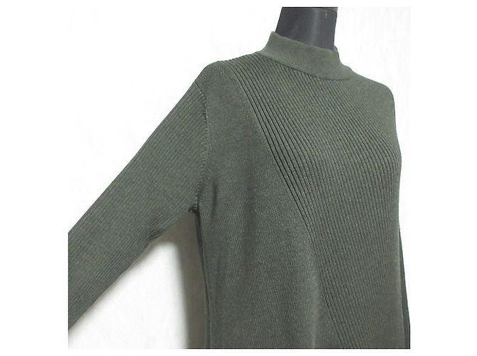 Autre Marque DES PRES Kleid aus Rippstrick Grün Khaki - Ansicht 4