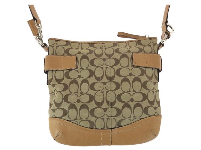 Borsa a tracolla Coach Signature Canvas Leather Marrone Argento Beige - vista 2