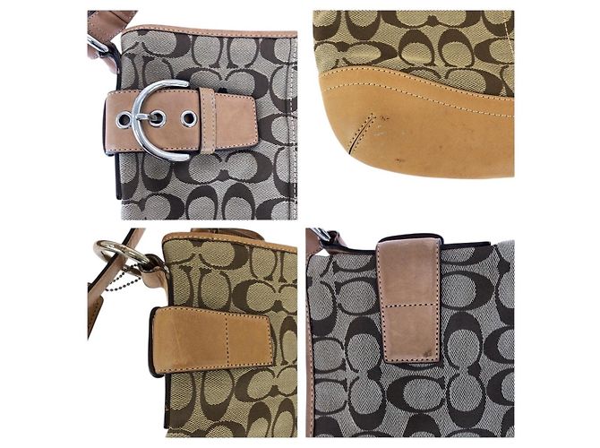 Borsa a tracolla Coach Signature Canvas Leather Marrone Argento Beige - vista 5