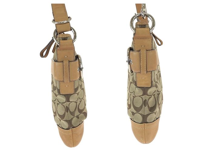 Borsa a tracolla Coach Signature Canvas Leather Marrone Argento Beige - vista 8