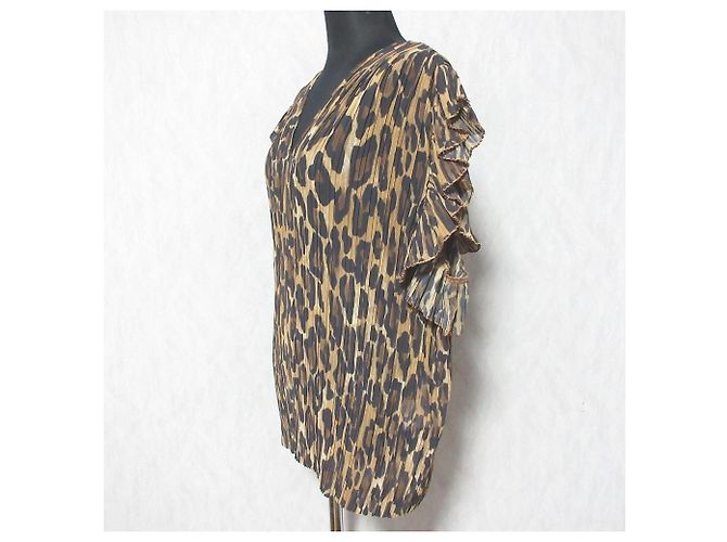 Autre Marque Blusa plisada de leopardo MOGA Castaño - vista 3