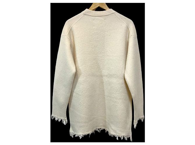 Jil Sander Strickpullover mit Fransen Weiß Roh - Ansicht 2