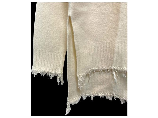 Jil Sander Strickpullover mit Fransen Weiß Roh - Ansicht 3