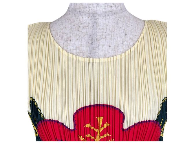 Issey Miyake PLEATS PLEASE Camiseta de poliéster Hibiscus/Fringe Multicolor - vista 4