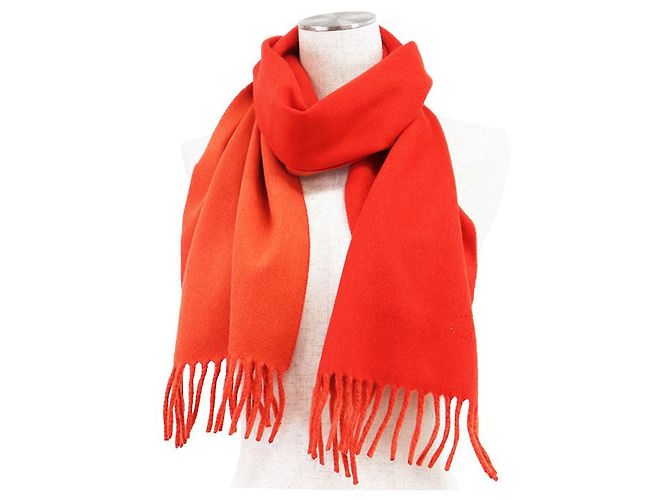 Hermès H Logo Kaschmir-Schal doppelseitig Rot Orange - Ansicht 2