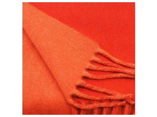 Hermès H Logo Kaschmir-Schal doppelseitig Rot Orange - Ansicht 5