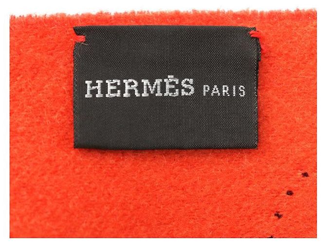Hermès H Logo Kaschmir-Schal doppelseitig Rot Orange - Ansicht 7