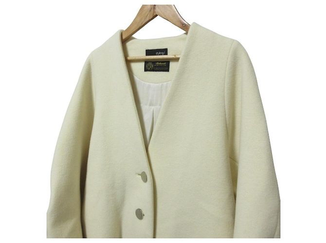 Autre Marque Abrigo de lana sin cuello con mangas cocoon styling Crudo - vista 4