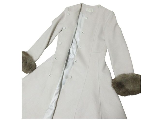 Autre Marque Abrigo largo acampanado sin cuello con puños de piel Aveniretoile Beige - vista 6