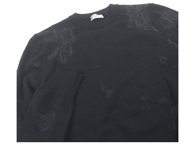 Autre Marque Dior Oblique Crushed Opal Processing Thin Wool Sweater Black - view 2