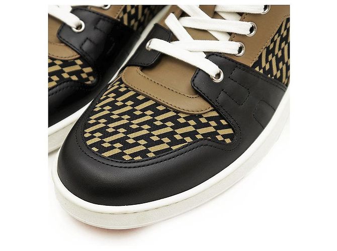 Hermès Baskets Hermes Freestyle en nylon haute densité et cuir de veau Noir Camel - vue 11