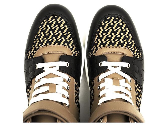 Hermès Baskets Hermes Freestyle en nylon haute densité et cuir de veau Noir Camel - vue 16