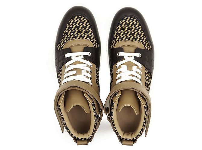 Hermès Baskets Hermes Freestyle en nylon haute densité et cuir de veau Noir Camel - vue 8