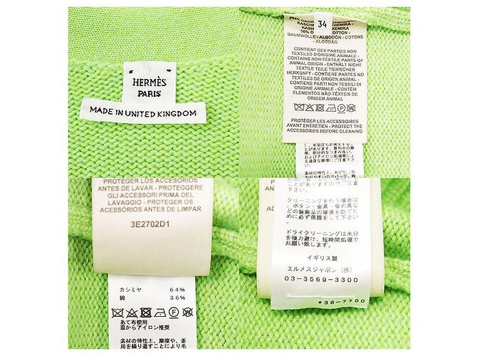 Cardigã de malha de cashmere e algodão Hermès Crew de Selle 34 Verde Verde claro - vista 10