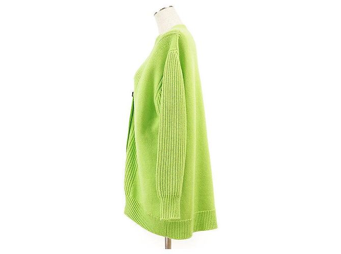 Cardigã de malha de cashmere e algodão Hermès Crew de Selle 34 Verde Verde claro - vista 12