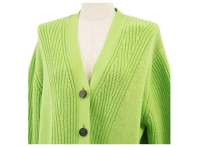Cardigã de malha de cashmere e algodão Hermès Crew de Selle 34 Verde Verde claro - vista 2