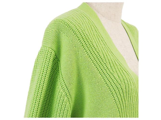 Cardigã de malha de cashmere e algodão Hermès Crew de Selle 34 Verde Verde claro - vista 3