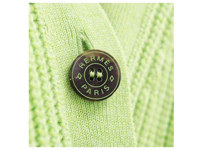 Cardigã de malha de cashmere e algodão Hermès Crew de Selle 34 Verde Verde claro - vista 4