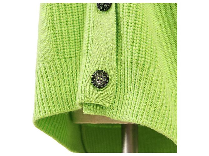 Cardigã de malha de cashmere e algodão Hermès Crew de Selle 34 Verde Verde claro - vista 5