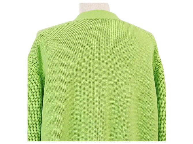 Cardigã de malha de cashmere e algodão Hermès Crew de Selle 34 Verde Verde claro - vista 7