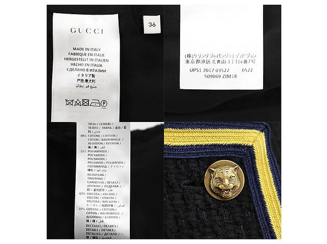 Chaqueta sin cuello cruzada de tweed Gucci Roja Azul Amarillo Azul marino - vista 10