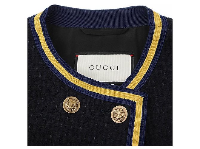 Chaqueta sin cuello cruzada de tweed Gucci Roja Azul Amarillo Azul marino - vista 11
