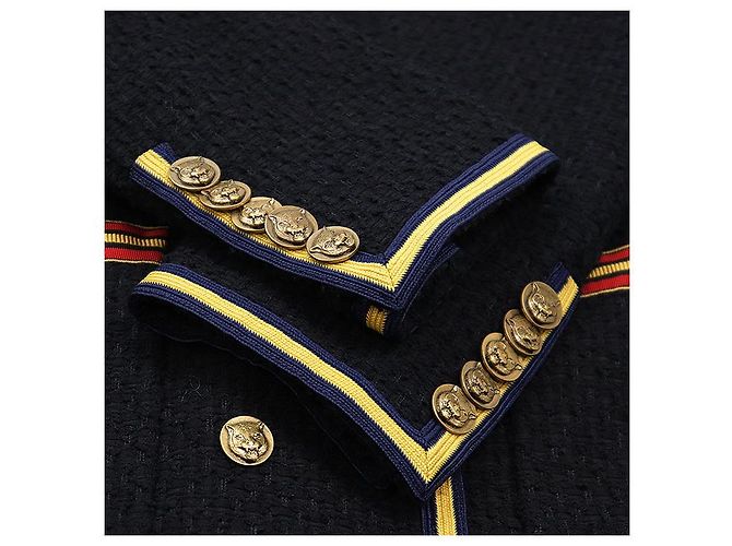 Chaqueta sin cuello cruzada de tweed Gucci Roja Azul Amarillo Azul marino - vista 13