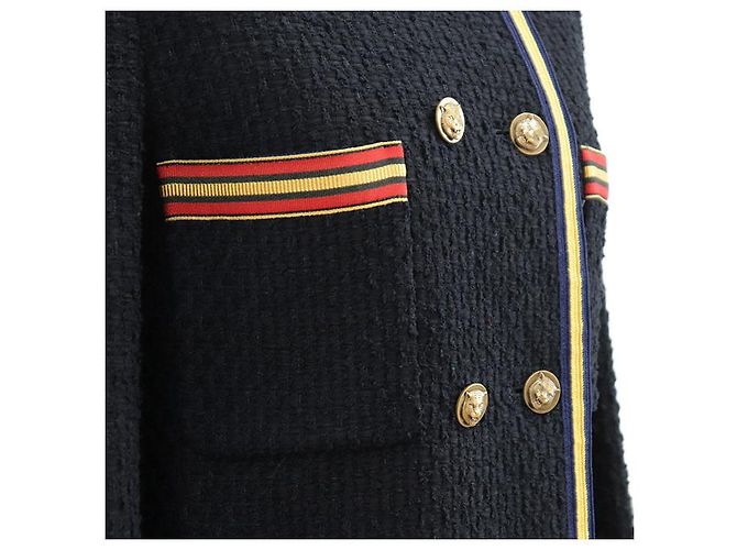 Chaqueta sin cuello cruzada de tweed Gucci Roja Azul Amarillo Azul marino - vista 3