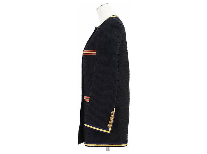 Chaqueta sin cuello cruzada de tweed Gucci Roja Azul Amarillo Azul marino - vista 5