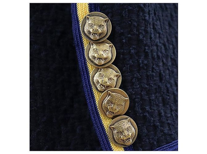 Chaqueta sin cuello cruzada de tweed Gucci Roja Azul Amarillo Azul marino - vista 6