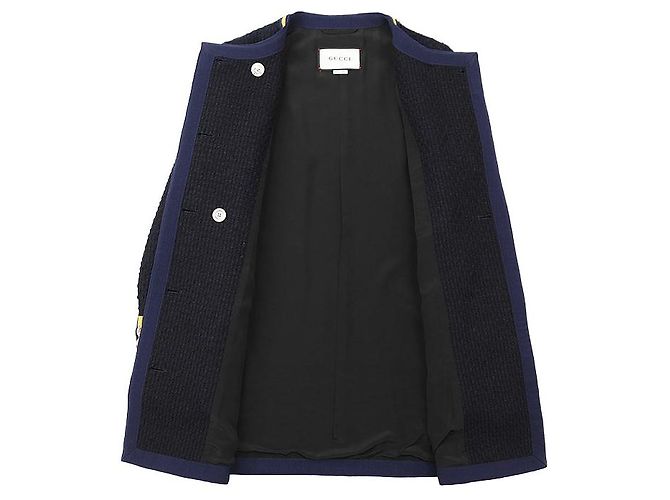 Chaqueta sin cuello cruzada de tweed Gucci Roja Azul Amarillo Azul marino - vista 8