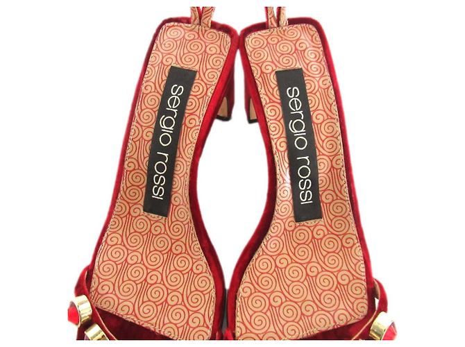 Autre Marque Sergio Rossi Bijou Samtsandaletten Rot - Ansicht 3