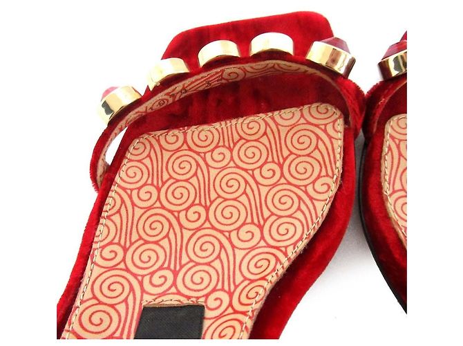 Autre Marque Sergio Rossi Bijou Samtsandaletten Rot - Ansicht 4