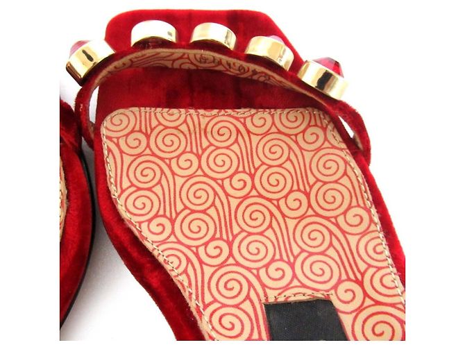Autre Marque Sergio Rossi Bijou Samtsandaletten Rot - Ansicht 5