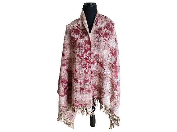 Autre Marque Stola INGEBORG in misto seta e tweed con ampie frange Rosa Porpora - vista 7