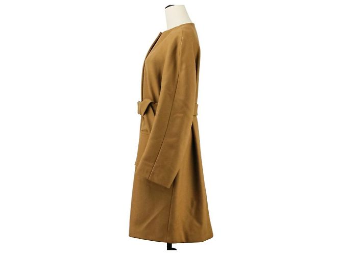 Autre Marque Abrigo de lana sin cuello Dries Van Noten Castaño - vista 3