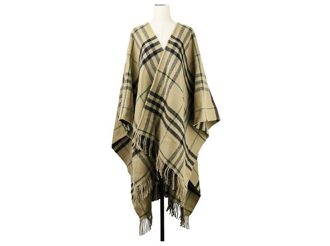 Abrigo capa Burberry en mezcla de cachemira con bordes deshilachados Negro Beige Verde - vista 2