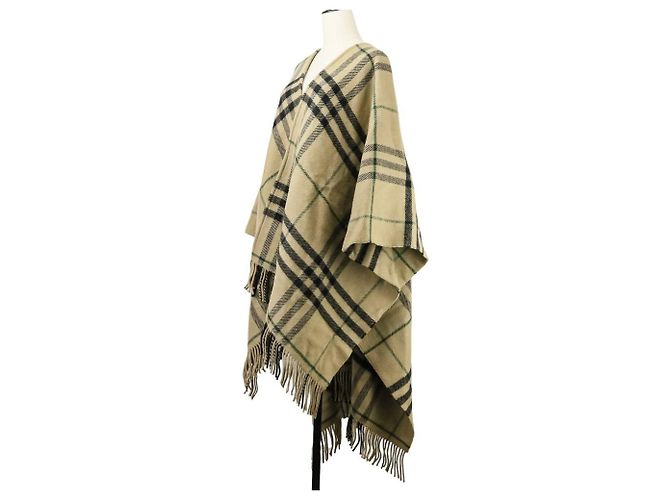 Abrigo capa Burberry en mezcla de cachemira con bordes deshilachados Negro Beige Verde - vista 3