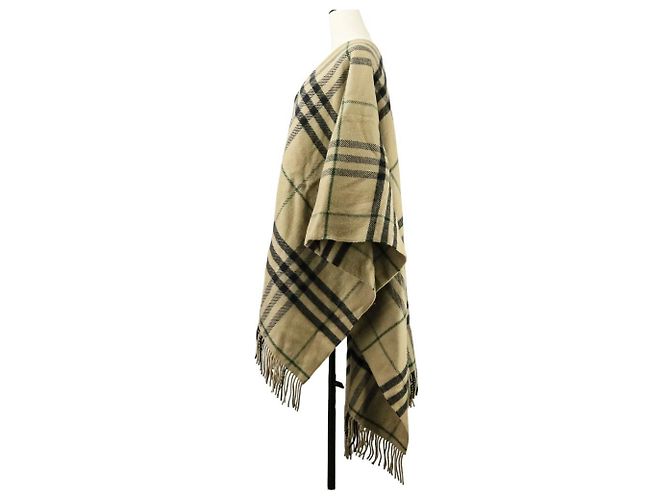 Abrigo capa Burberry en mezcla de cachemira con bordes deshilachados Negro Beige Verde - vista 4