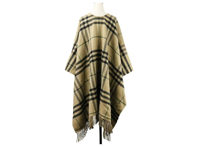 Abrigo capa Burberry en mezcla de cachemira con bordes deshilachados Negro Beige Verde - vista 5