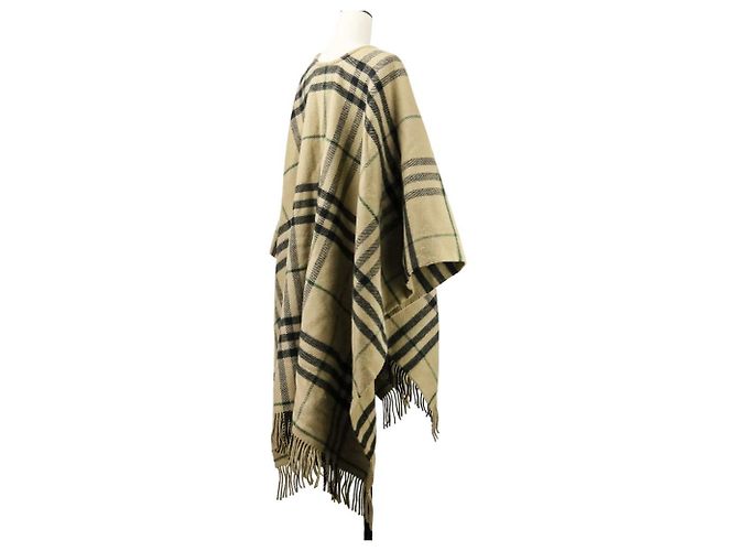 Abrigo capa Burberry en mezcla de cachemira con bordes deshilachados Negro Beige Verde - vista 6