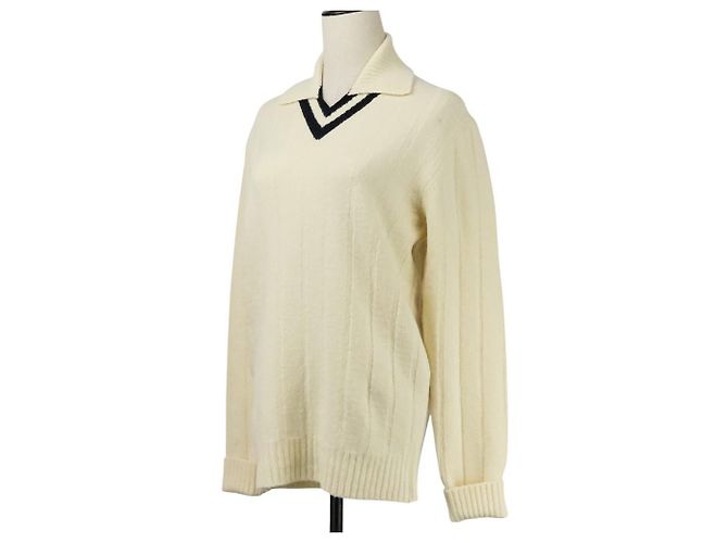 Camisola de malha em lã Hermès Branco Azul marinho - vista 2