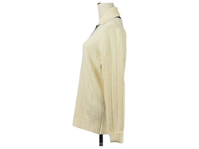 Camisola de malha em lã Hermès Branco Azul marinho - vista 3