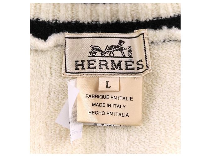 Camisola de malha em lã Hermès Branco Azul marinho - vista 7