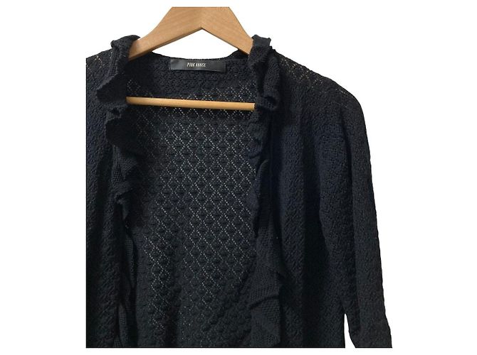 Autre Marque PINK HOUSE Strickjacke mit Rüschen und offener Front Schwarz - Ansicht 2