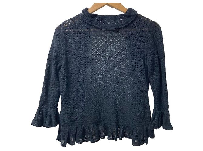 Autre Marque PINK HOUSE Strickjacke mit Rüschen und offener Front Schwarz - Ansicht 4
