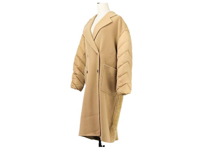 Cappotto in lana e pelle di pecora Moncler NIVEROLLE Beige Cammello - vista 2
