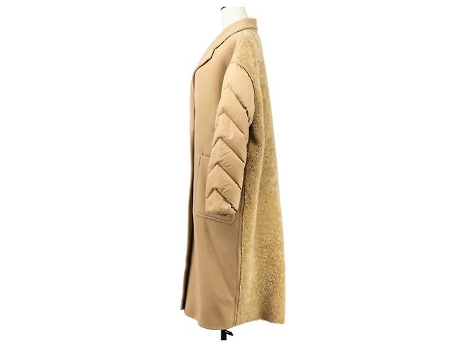 Cappotto in lana e pelle di pecora Moncler NIVEROLLE Beige Cammello - vista 3