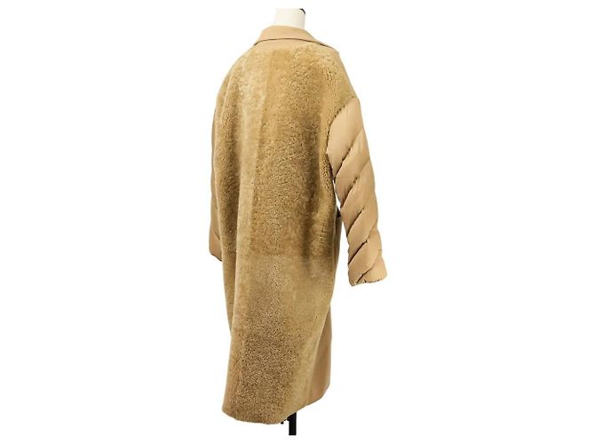 Cappotto in lana e pelle di pecora Moncler NIVEROLLE Beige Cammello - vista 5