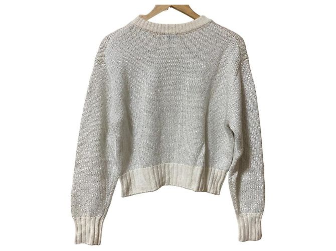 Autre Marque United Arrows green label relaxing Strickpullover mit Pailletten Weiß - Ansicht 2